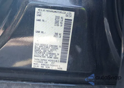 2014 Nissan Altima 2.5 Sl from USA, damaged, VIN 1N4AL3AP6EC409382